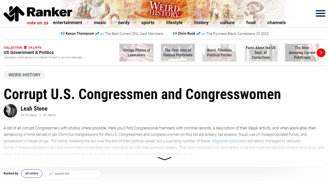 Congressional Corruption: List of all Corrupt Congressmen - Ranker